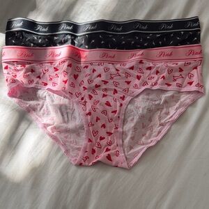 PINK Victoria's Secret Hearts and Flowers Panties - Pink and Black